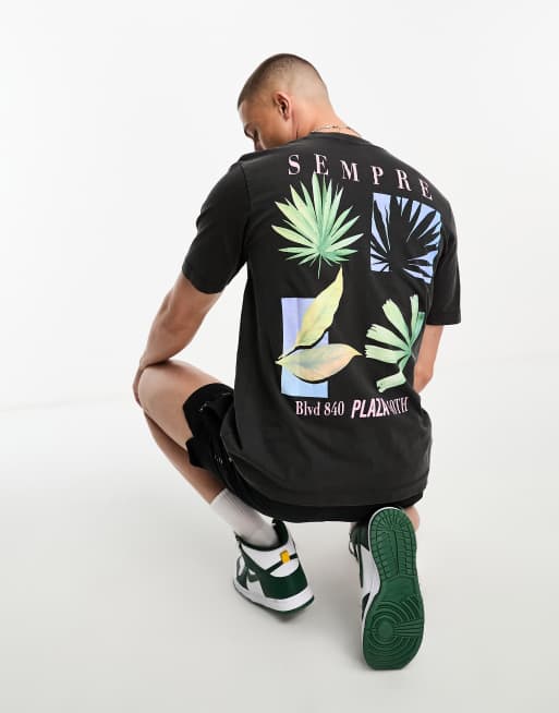 Jack & Jones - Originals - Oversized T-shirt met palmenprint op de achterkant in zwart met wassing