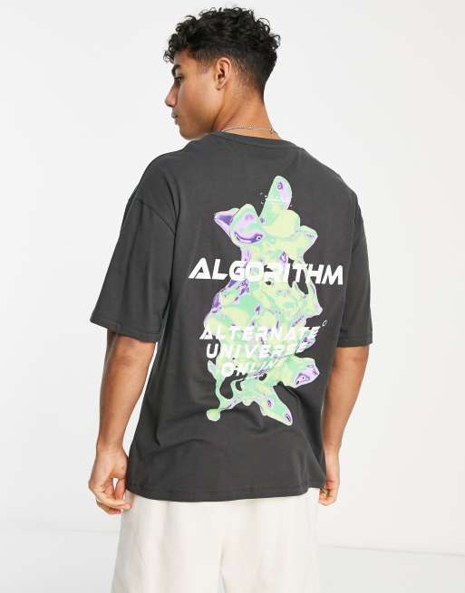 Jack & Jones Originals oversized t-shirt with algorithm back print in dark grey