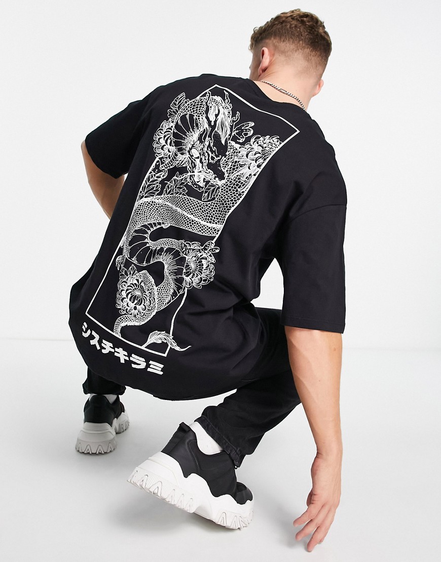 Jack & Jones Originals oversized t-shirt with dragon back print in black