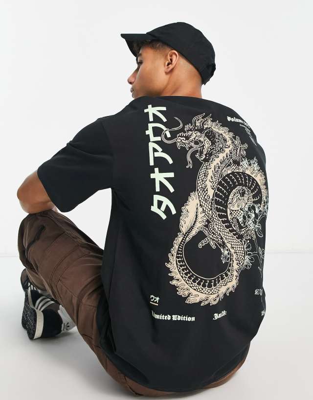 Jack & Jones Originals oversized t-shirt with dragon back print in black