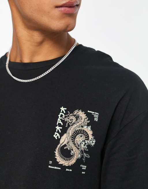 Jack & Jones Originals oversized t-shirt with dragon back print in black