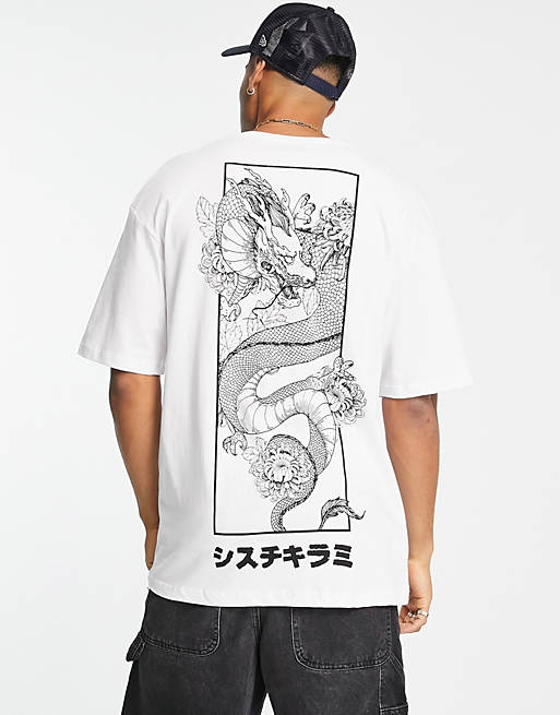 gas Mysterious cold Jack & Jones Originals oversized T-shirt with dragon back print in white |  ASOS