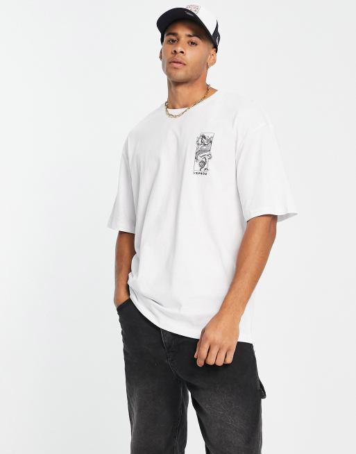 Jack & Jones Originals oversized T-shirt with dragon back print in white