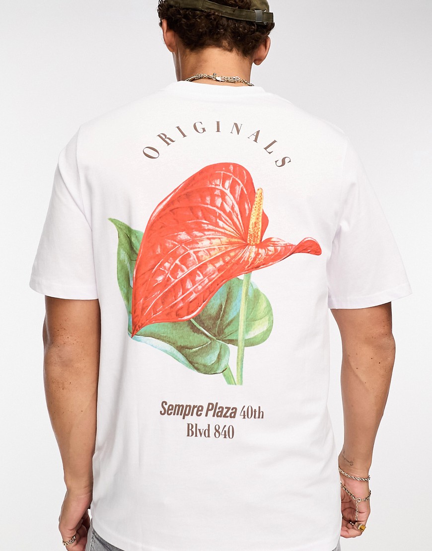 Jack & Jones Originals oversized t-shirt with flower back print in white