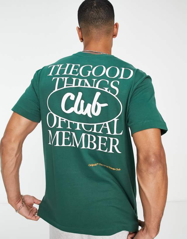 Jack & Jones Originals oversized t-shirt with good times back print in dark green