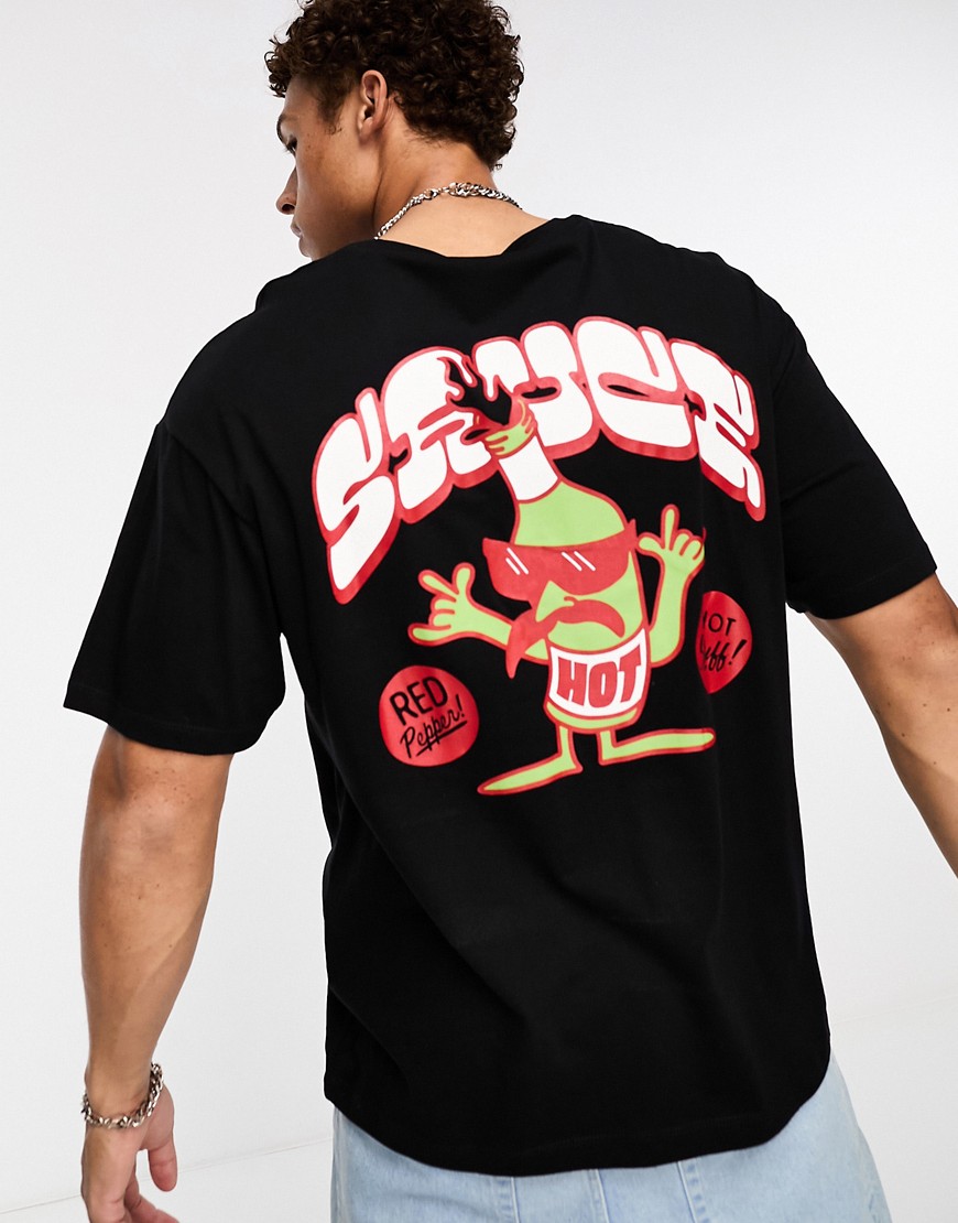Jack & Jones Originals oversized t-shirt with hot sauce back print in black
