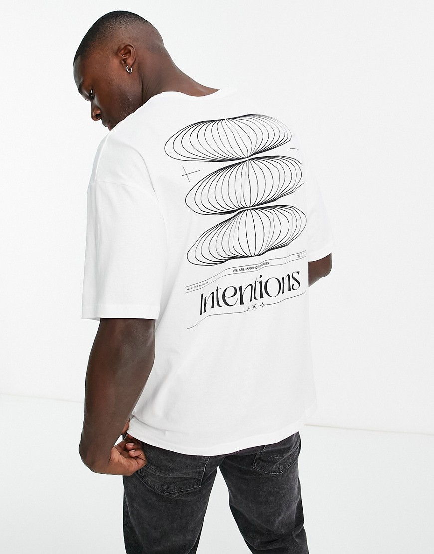 Jack & Jones Originals oversized t-shirt with intentions back print in white