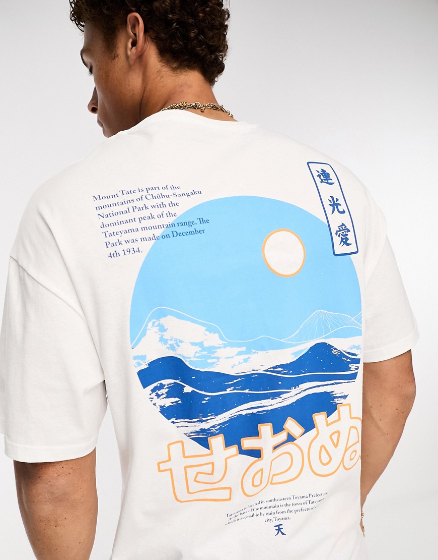Jack & Jones Originals oversized t-shirt with Japanese mountain back print in white