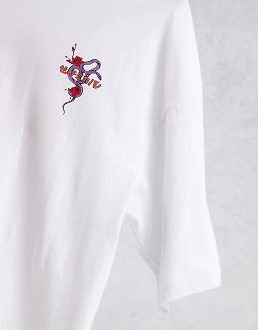 Men Jack & Jones Originals oversized t-shirt with Japanese snake back print in white 