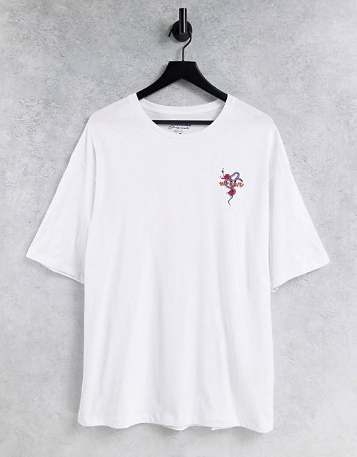 Men Jack & Jones Originals oversized t-shirt with Japanese snake back print in white 