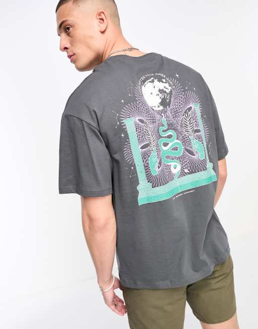 Jack & Jones Originals oversized t-shirt with moon back print in washed grey