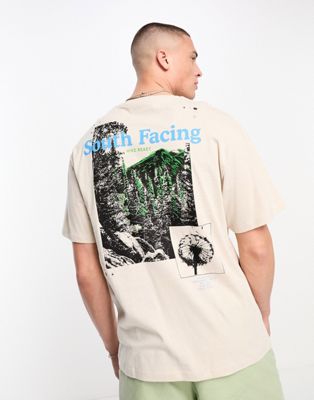 Jack & Jones Originals oversized t-shirt with mountain back print in beige