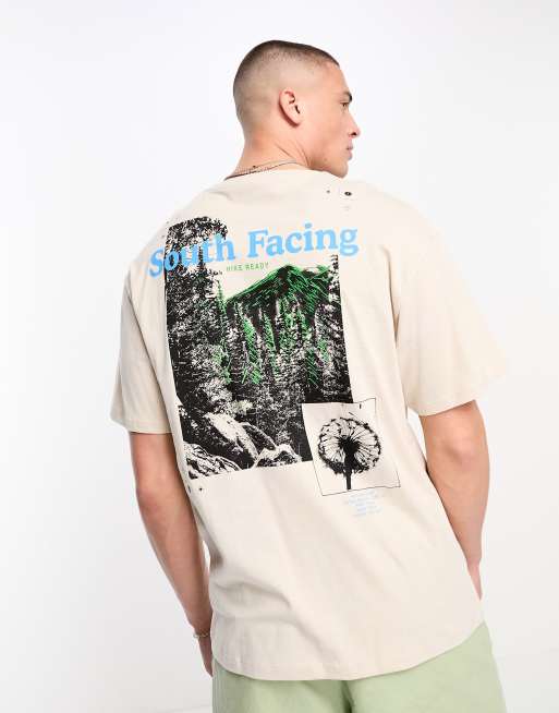 Jack & Jones Originals oversized t-shirt with mountain back print in beige