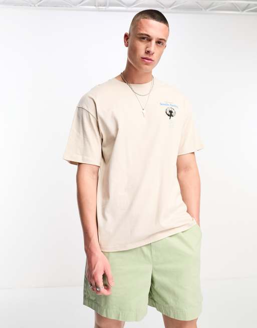 Jack & Jones Originals oversized t-shirt with mountain back print in beige, 2 of 4