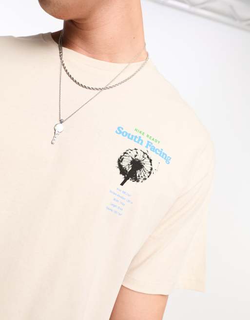 Jack & Jones Originals oversized t-shirt with mountain back print in beige, 4 of 4