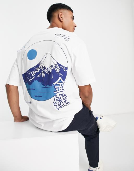 Jack & Jones Originals oversized t-shirt with mountain back print in white