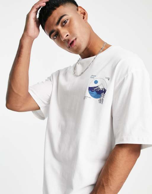 Jack Jones Originals oversized t shirt with mountain back print in white