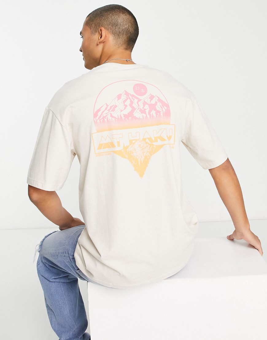Jack & Jones Originals oversized T-shirt with mountain print in beige-Neutral