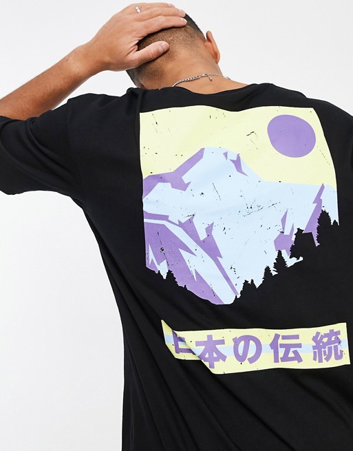 Jack & Jones Originals oversize t-shirt with mountain back print in black