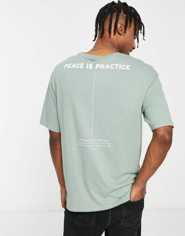 Jack & Jones Originals oversized t-shirt with peace back print in sage