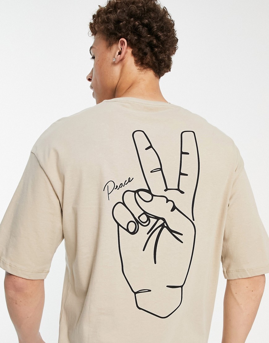 Jack & Jones Originals oversized t-shirt with peace print in beige-Neutral
