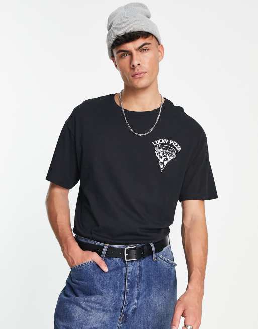 Jack & Jones Originals oversized t-shirt with pizza back print in black, 2 of 4