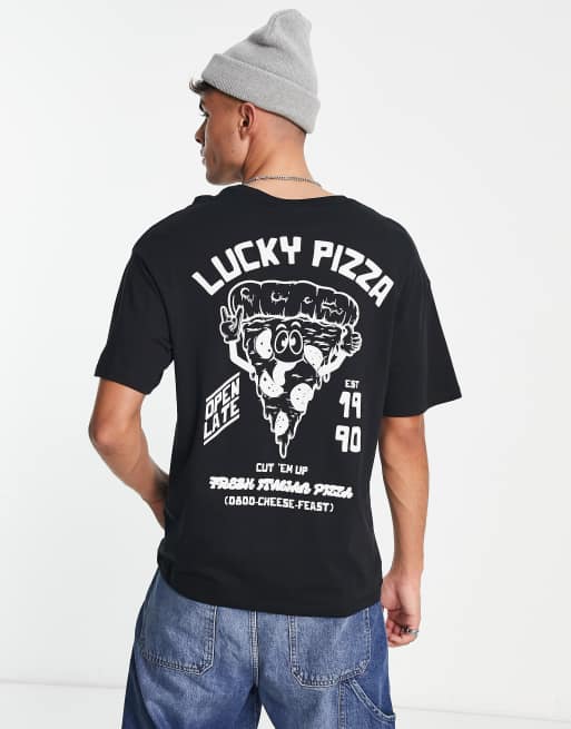 Jack & Jones Originals oversized t-shirt with pizza back print in black, 3 of 4