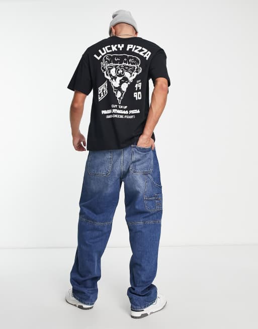 Jack & Jones Originals oversized t-shirt with pizza back print in black, 4 of 4