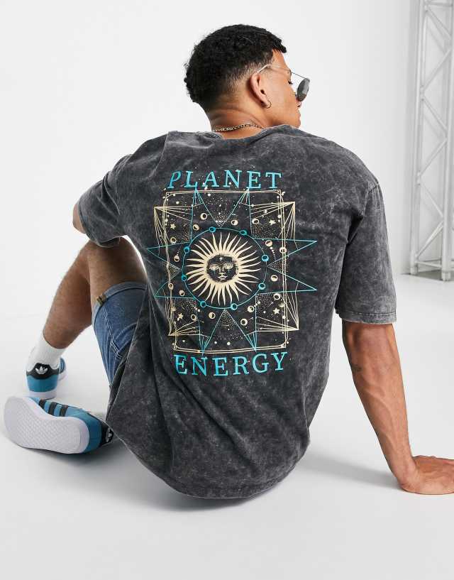 Jack & Jones Originals oversized t-shirt with planet energy back print in gray