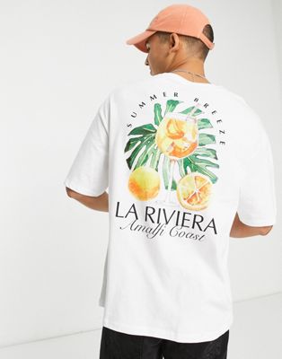 Jack & Jones Originals oversized t-shirt with Riviera print in white