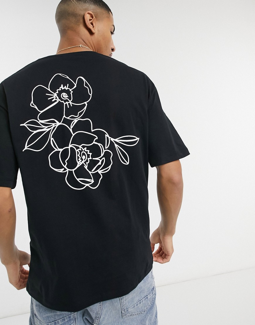 Jack & Jones Originals Oversized T-shirt With Rose Back Print In Black