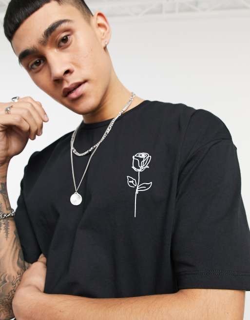 Jack & Jones Originals oversized t-shirt with rose back print in black, 2 of 4