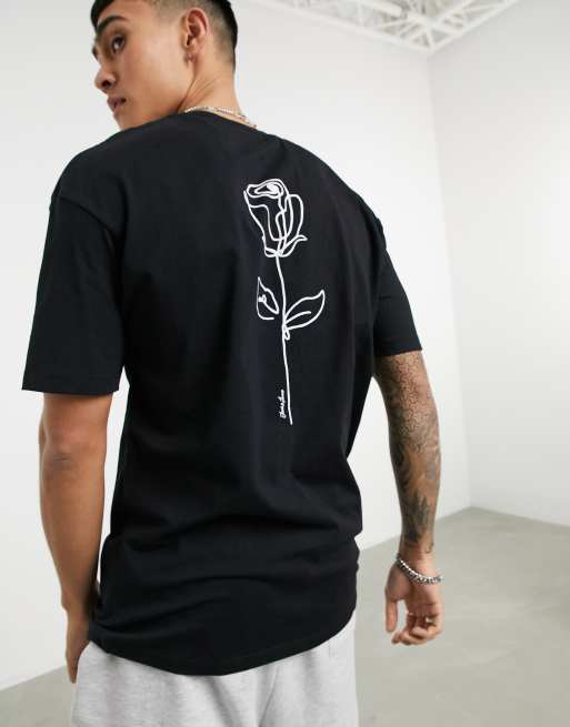 Jack & Jones Originals oversized t-shirt with rose back print in black, 3 of 4