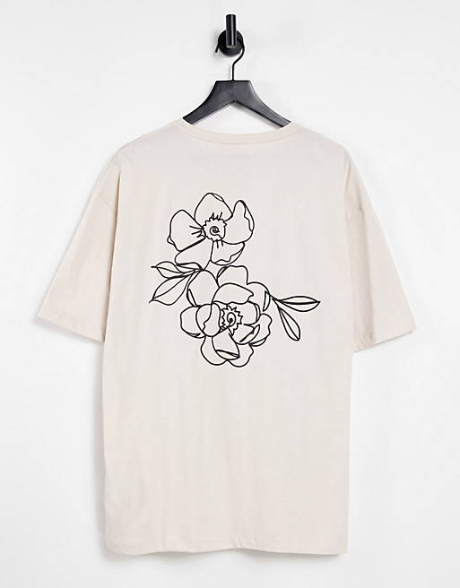 Jack & Jones Originals oversized t-shirt with rose back print in stone