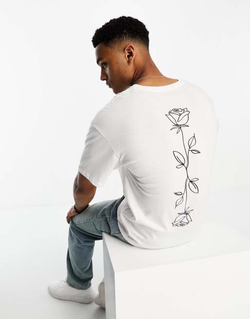 Jack & Jones Originals oversized t-shirt with rose back print in white, 4 of 4