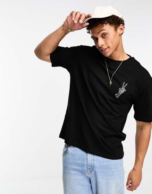 Jack & Jones Originals oversized t-shirt with Skeleton peace back print in black, 2 of 4