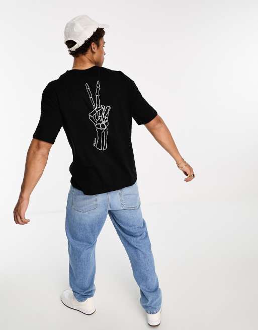 Jack & Jones Originals oversized t-shirt with Skeleton peace back print in black, 4 of 4