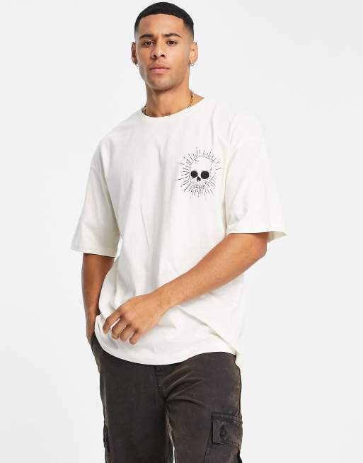 Jack & Jones Originals oversized t-shirt with skull back print in beige, 2 of 4