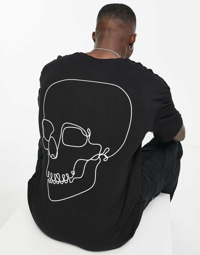 Jack & Jones Originals oversized t-shirt with skull back print in black