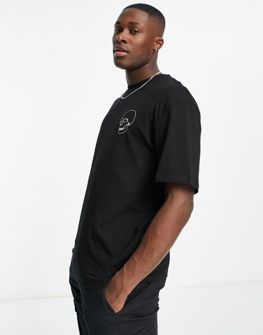 Jack Jones Originals oversized t shirt with skull back print in black