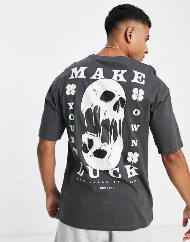 Jack & Jones Originals oversized T-shirt with skull back print in dark gray