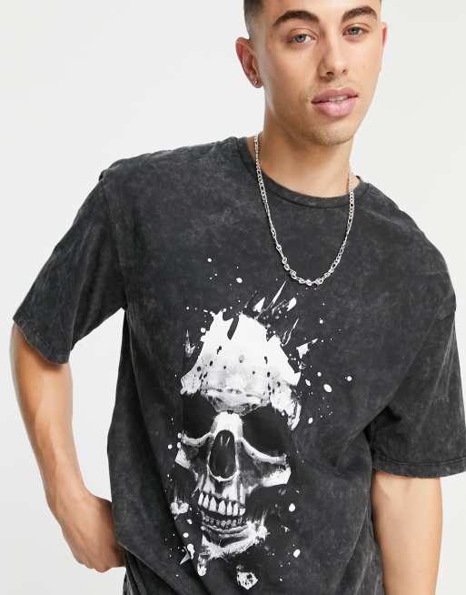 Jack Jones Originals oversized t shirt with skull back print in washed gray