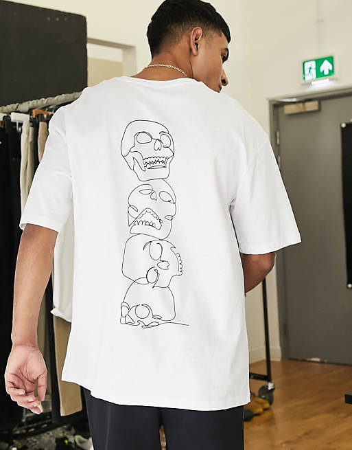 Jack & Jones Originals oversized t-shirt with skull back print in white