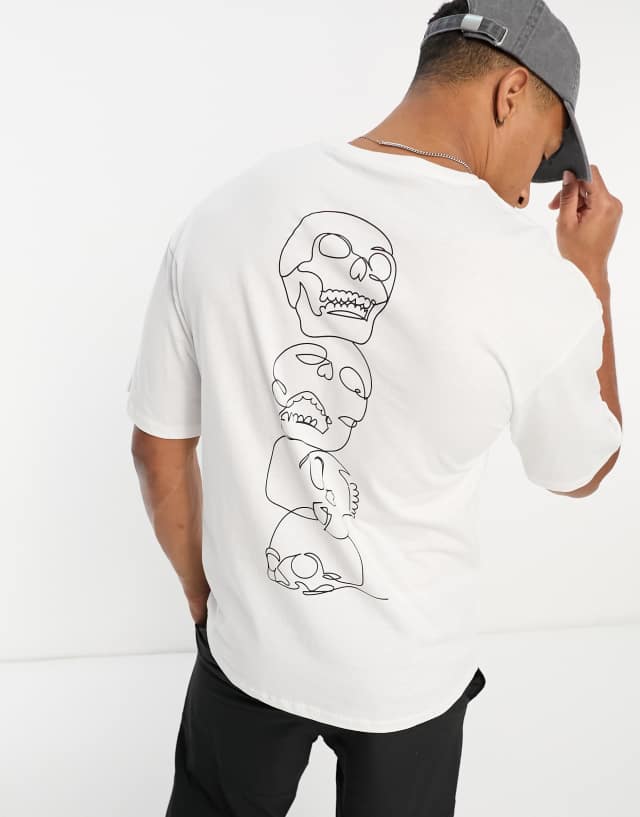 Jack & Jones Originals oversized t-shirt with skull back print in white