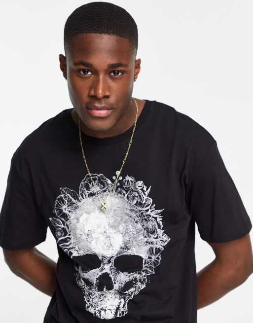 Jack Jones Originals oversized t shirt with skull print in black