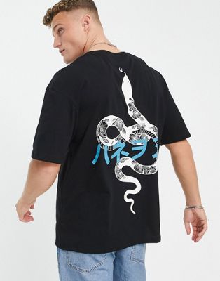 Jack & Jones Originals oversized t-shirt with snake back print in black