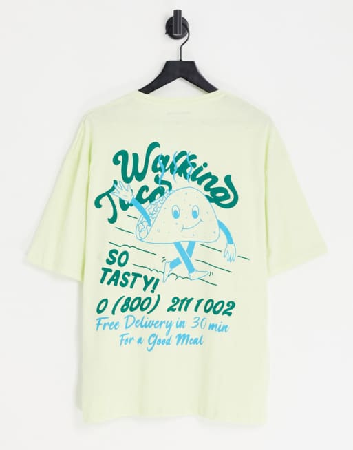 Jack & Jones Originals oversized t-shirt with taco back print in green 