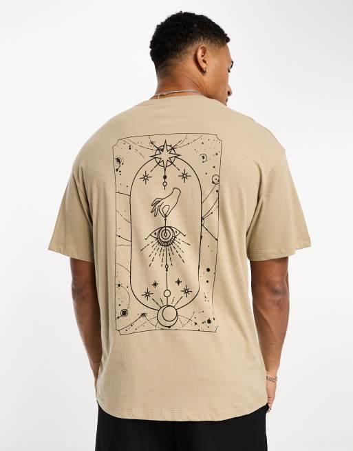 Jack & Jones Originals oversized t-shirt with tarot back print in beige