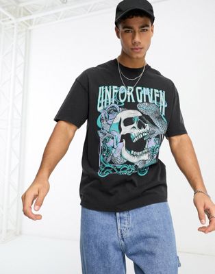 Jack & Jones Originals oversized t-shirt with unforgiven print in washed grey - ASOS Price Checker