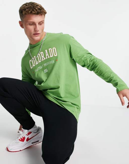 Jack & Jones Originals - Oversized top met lange mouwen en Colorado-print in groen